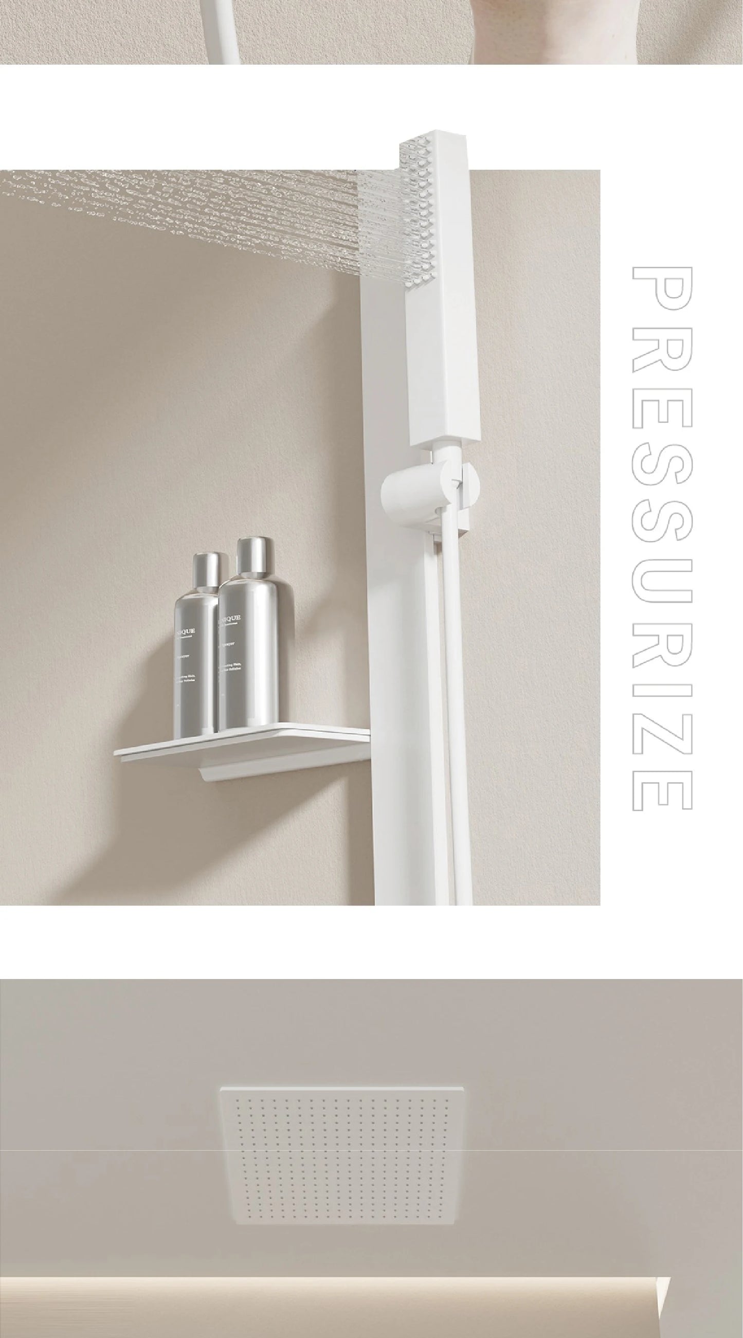 Luxury Ceiling Thermostatic Shower System Black Brass 3 Function Built In Wall Cold Hot Water Waterfall Outlet Bathroom Faucet