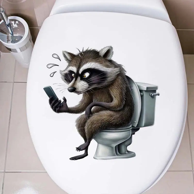 Funny Toilet Lid Stickers – Squirrels, Penguins & Raccoons Cute cartoon animals “sitting” on the toilet  instant bathroom humor! Waterproof, easy-peel decals for lid, cover or tank. Great for home, guest bath, or funny gifts. Wholesale available