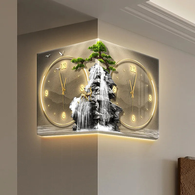 Modern Double Sided Corner Wall Clock Living Room Decoration LED Clock Mural Lamp Restaurant Background Wall Digital Wall Watch