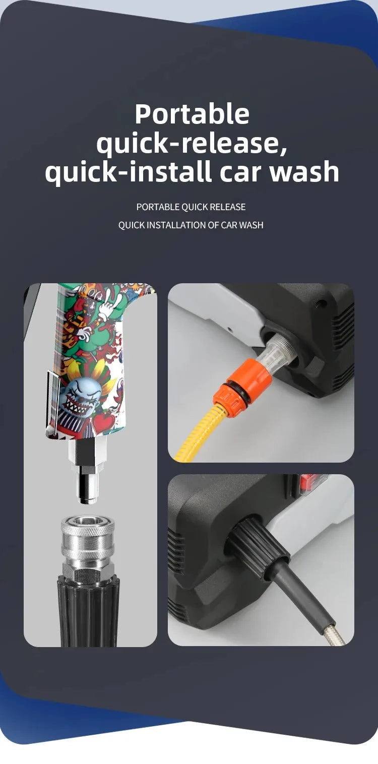 Portable High-Pressure Car Wash Gun + Foam Pot Powerful spray + adjustable foam cannon for thick suds. Compact, easy to use at home or on the go.
