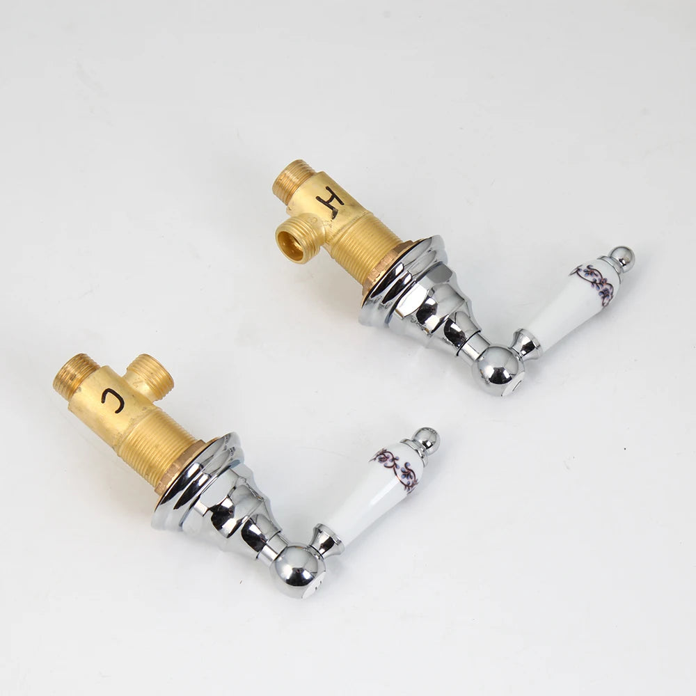 Bathroom Basin Faucet Set – Double-Handle Deck-Mounted
Includes 3-piece brass and chrome taps for hot and cold water. Stylish and durable mixer faucet set for bathtubs and sinks.