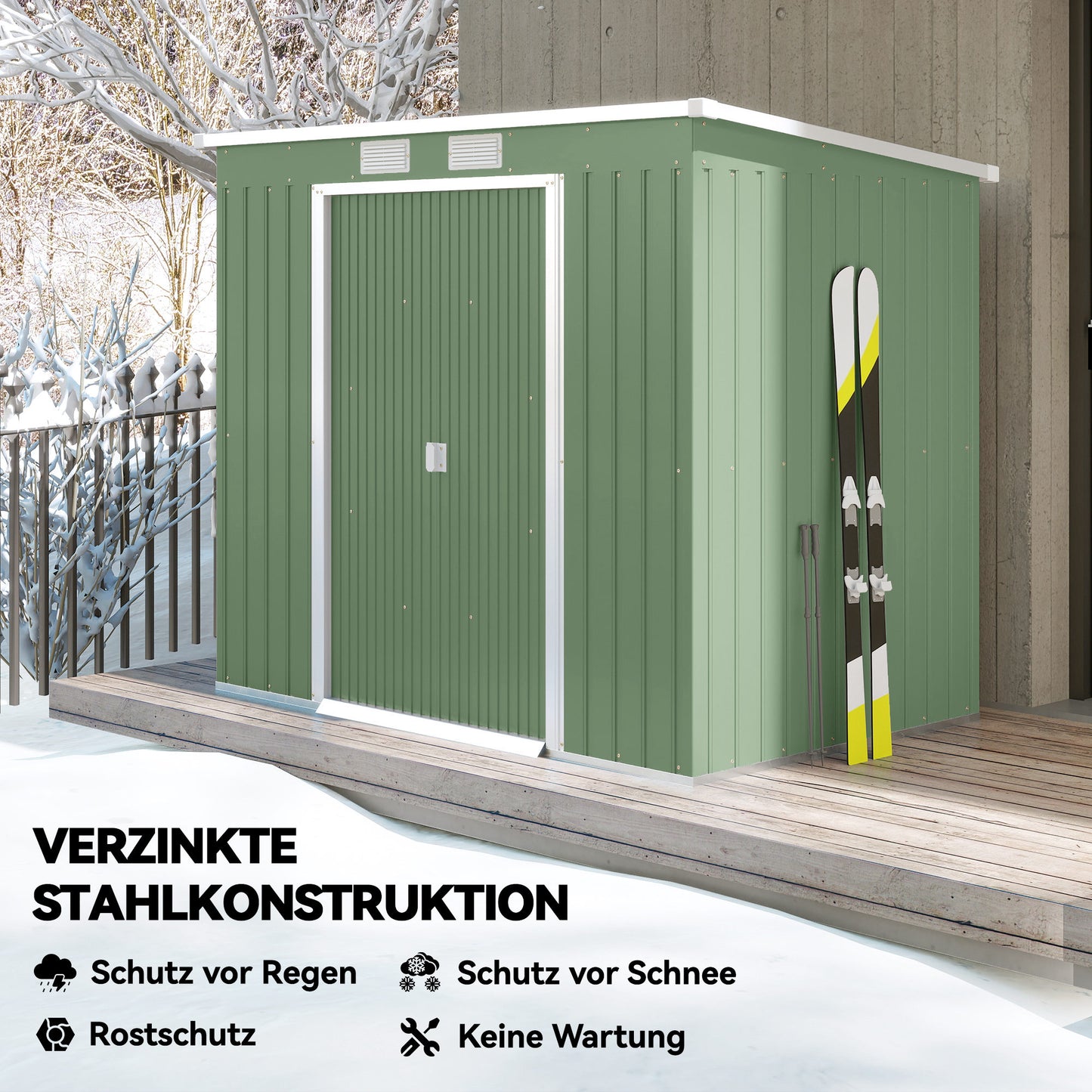 Outsunny tool shed 2.42 m², garden shed with ventilation window, sliding door, Green