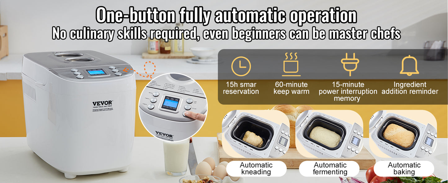 SucceBuy 2/3 LB Bread Maker 15-in-1 Dough Machine Nonstick Ceramic Pan Automatic Bread maker with Gluten Free Setting