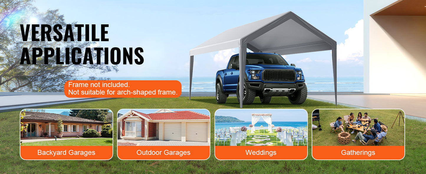 SucceBuy Carport Replacement Canopy Cover Garage Top Tent Shelter Tarp Heavy-Duty Waterproof & UV Protected with Ball Bungees