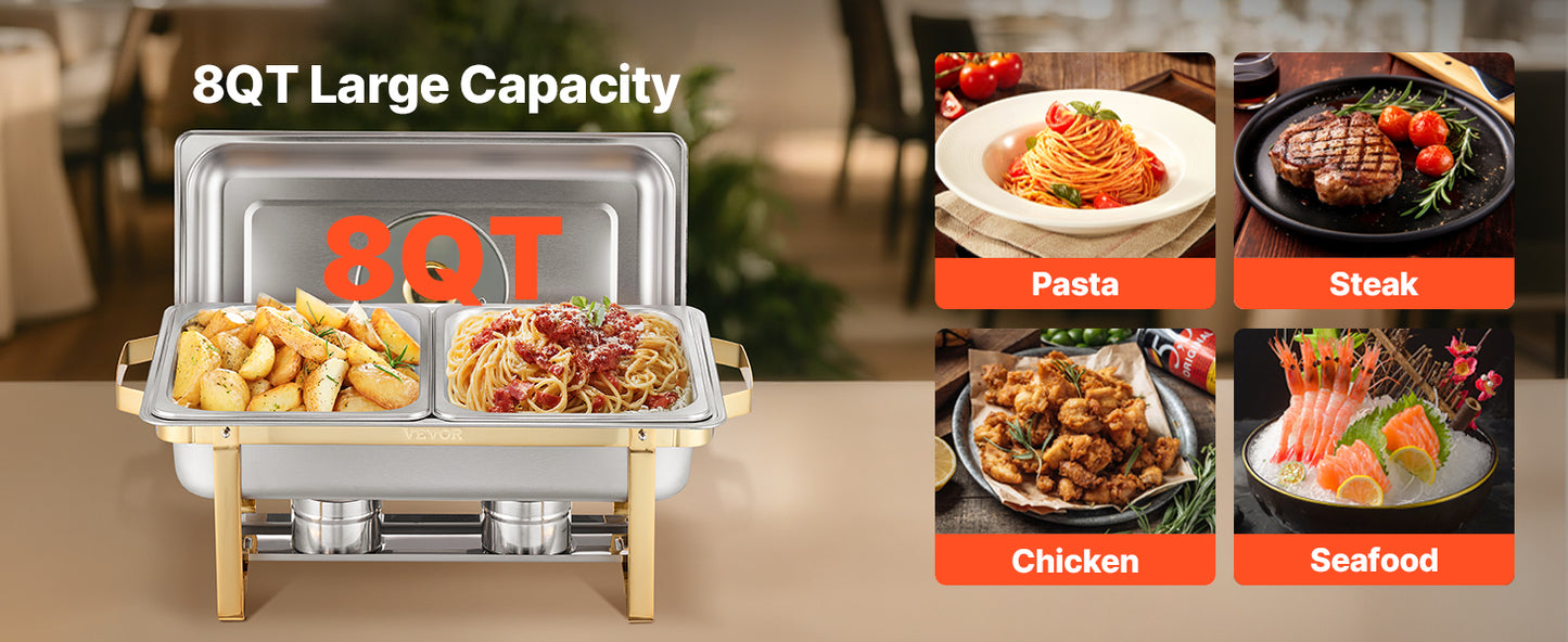 VEVOR 2/4 Pack Chafing Dish Buffet Set Stainless Steel Chafer with Half Size Pans Rectangle Catering Warmer for Party Banquet