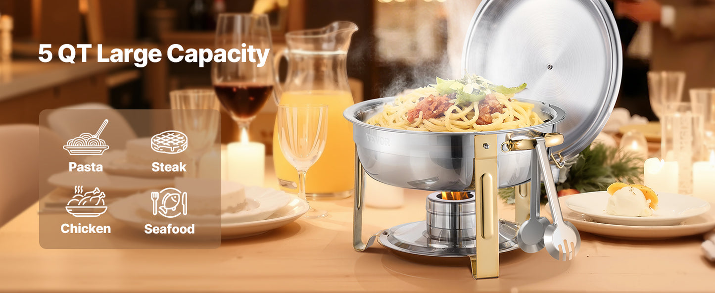 SucceBuy 4 Pack Chafing Dish Buffet Set Stainless Steel Chafer w/4 Full Size Pan Round Catering Warmer Server for Party Banquets