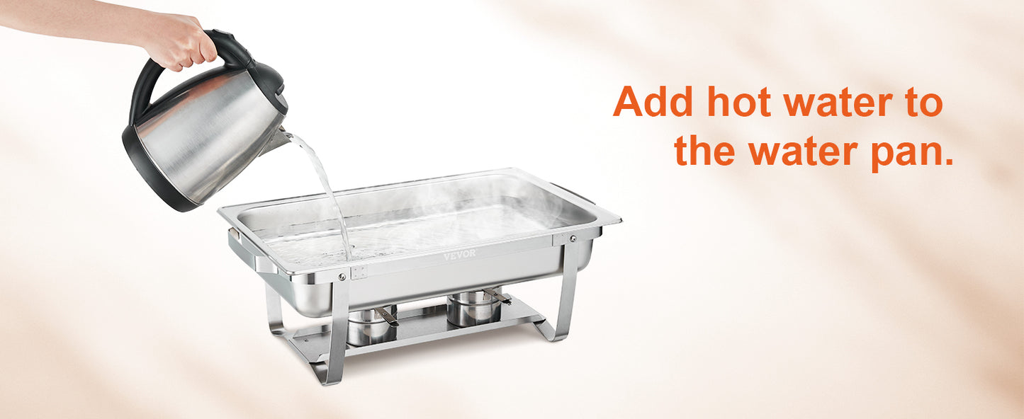 SucceBuy 8QT Rectangle Chafing Dish 2/4/6 Packs w/ Full Size Pans Buffet Catering Warmer Server Folding Stand Fuel Holder Tray