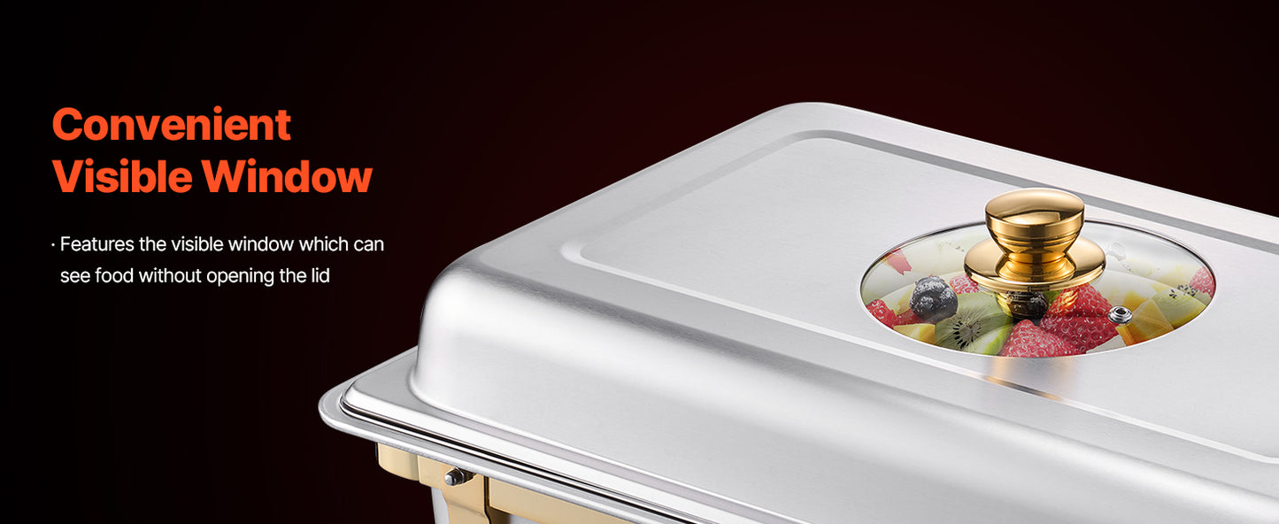 VEVOR 2/4 Pack Chafing Dish Buffet Set Stainless Steel Chafer with Half Size Pans Rectangle Catering Warmer for Party Banquet