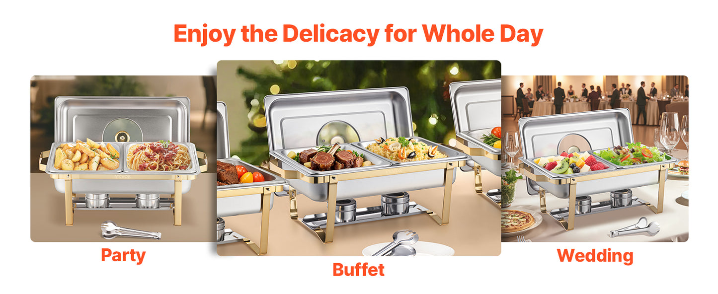 VEVOR 2/4 Pack Chafing Dish Buffet Set Stainless Steel Chafer with Half Size Pans Rectangle Catering Warmer for Party Banquet