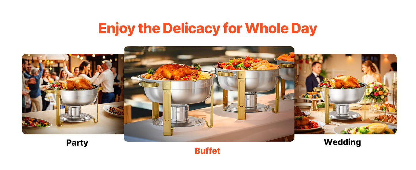 SucceBuy 4 Pack Chafing Dish Buffet Set Stainless Steel Chafer w/4 Full Size Pan Round Catering Warmer Server for Party Banquets