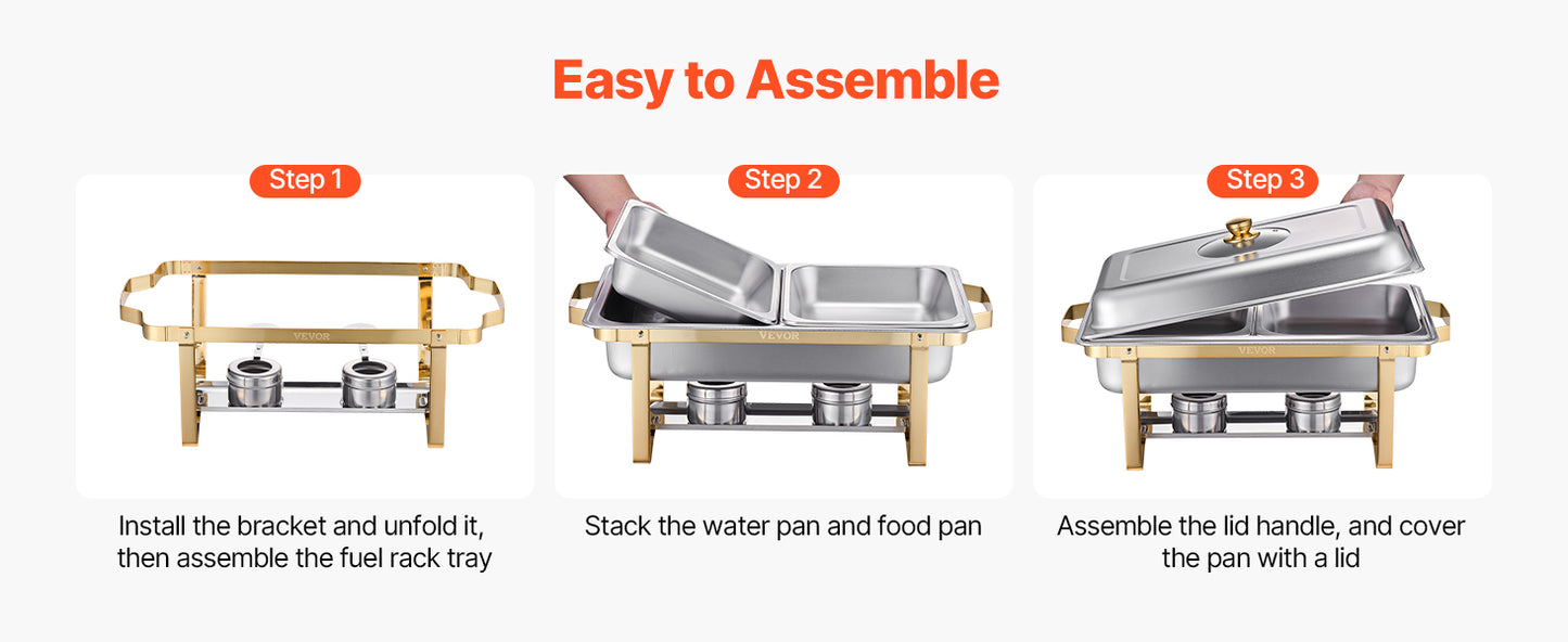 VEVOR 2/4 Pack Chafing Dish Buffet Set Stainless Steel Chafer with Half Size Pans Rectangle Catering Warmer for Party Banquet