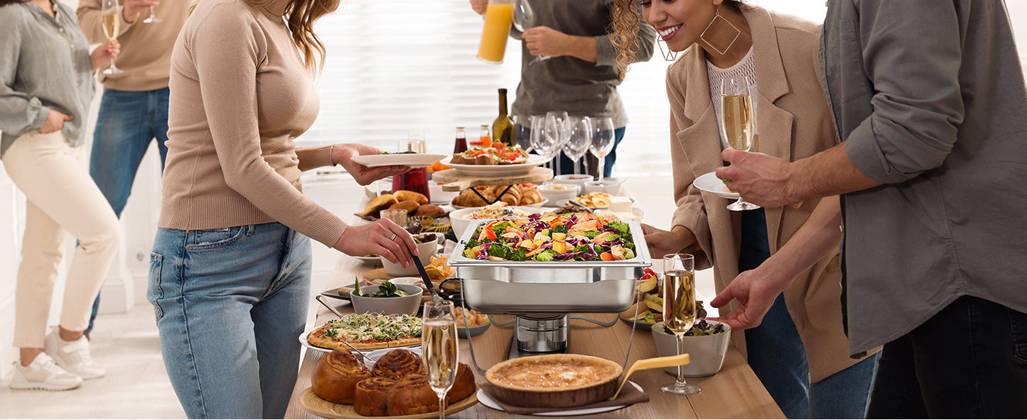 SucceBuy 8QT Rectangle Chafing Dish 2/4/6 Packs w/ Full Size Pans Buffet Catering Warmer Server Folding Stand Fuel Holder Tray
