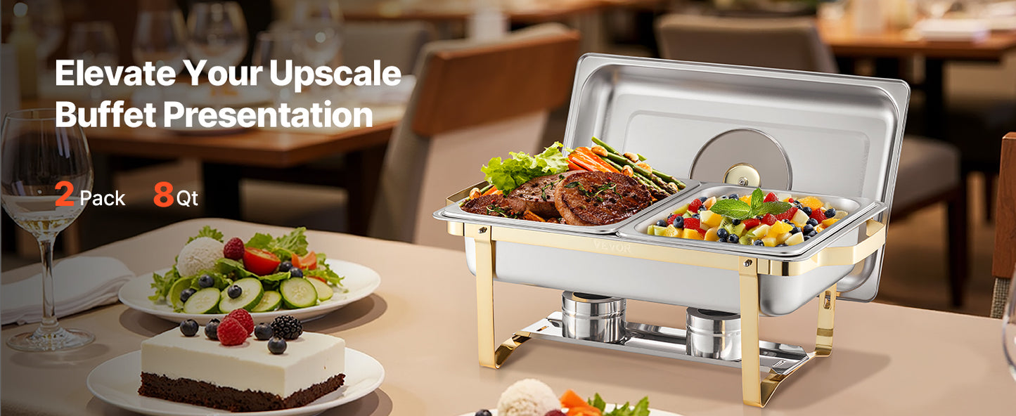 VEVOR 2/4 Pack Chafing Dish Buffet Set Stainless Steel Chafer with Half Size Pans Rectangle Catering Warmer for Party Banquet