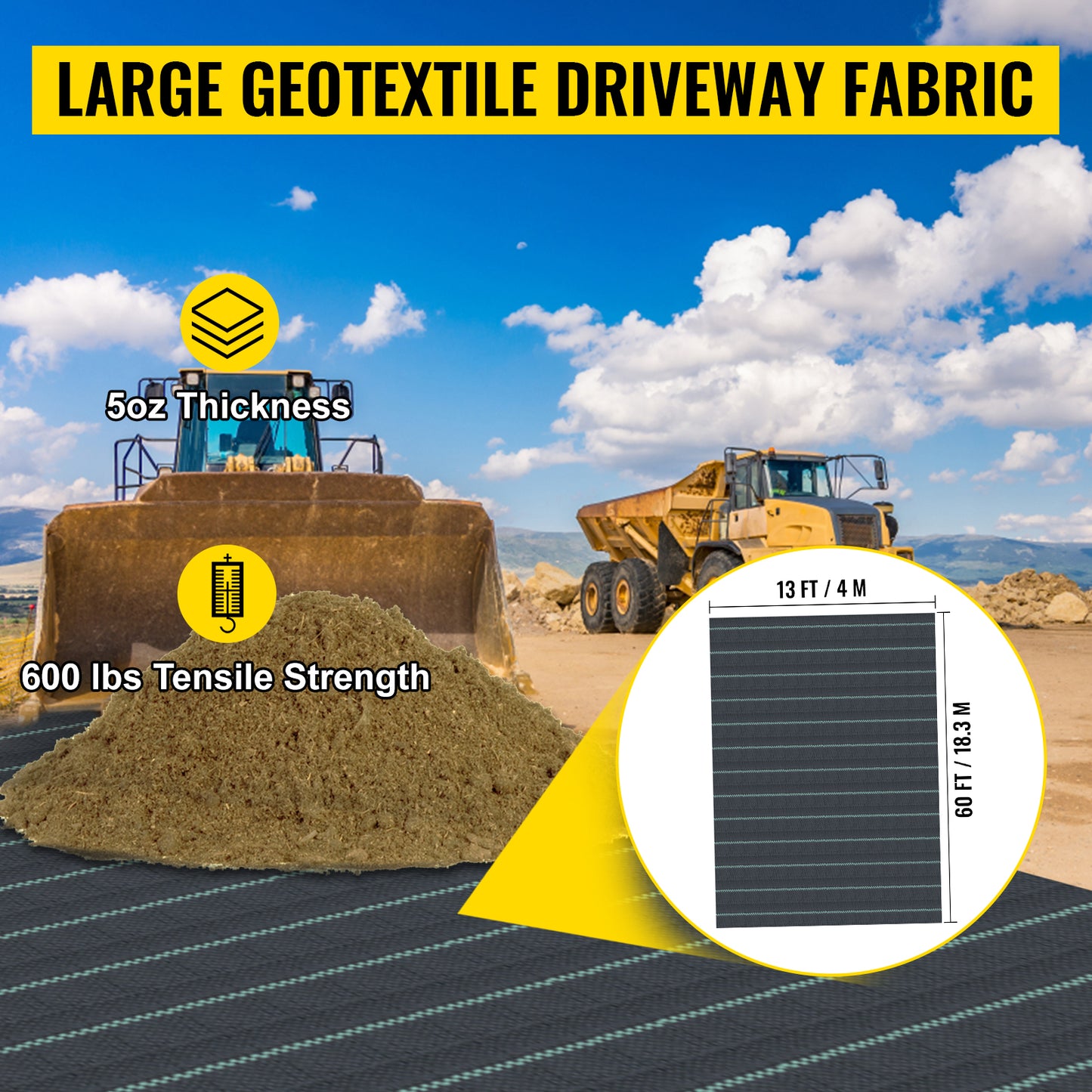 SucceBuy Commercial Grade Ground Road Large Driveway Permeable  Fabric Stabilization Roll Mat Underlayment Outdoor Waterproof