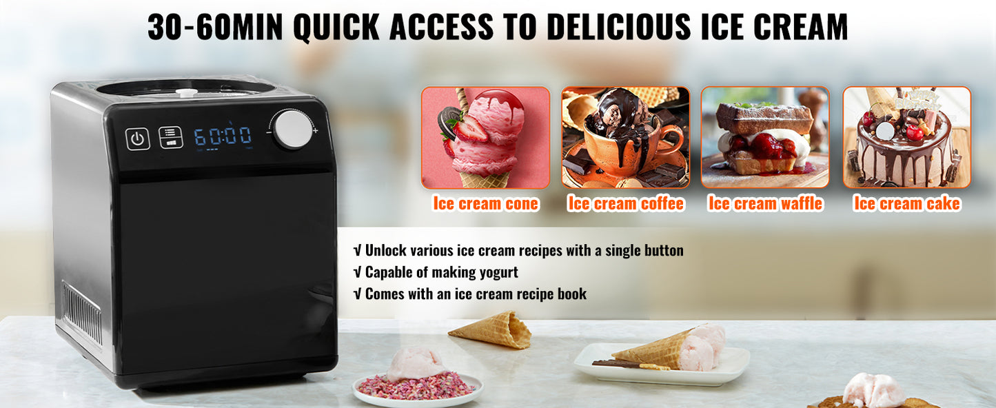 SucceBuy Upright Automatic Ice Cream Maker with Built-in Compressor 2 Quart No Pre-freezing Fruit Yogurt Machine 4 Modes