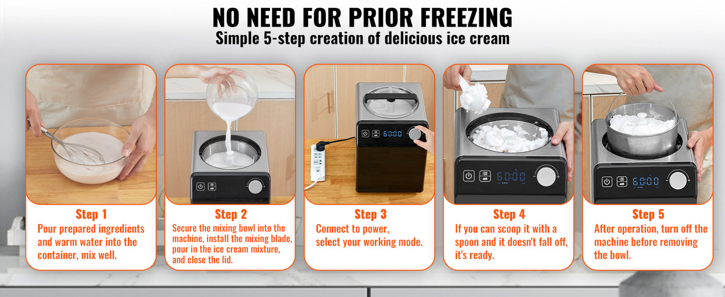 SucceBuy Upright Automatic Ice Cream Maker with Built-in Compressor 2 Quart No Pre-freezing Fruit Yogurt Machine 4 Modes