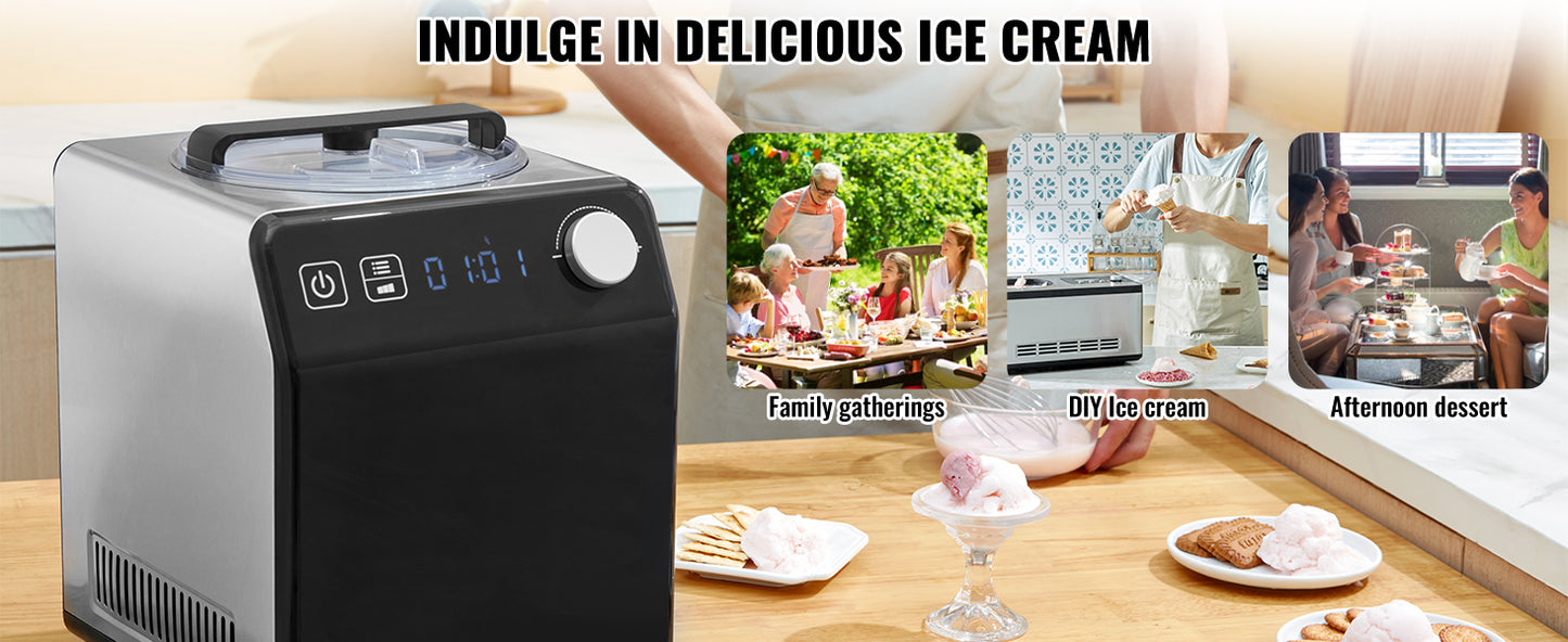 SucceBuy Upright Automatic Ice Cream Maker with Built-in Compressor 2 Quart No Pre-freezing Fruit Yogurt Machine 4 Modes