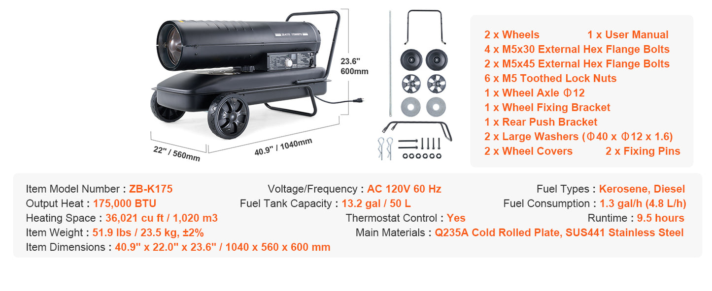 Portable Forced Air Diesel Heater – Torpedo Style Heavy-duty, energy-efficient space heater with thermostat and fuel tank. Ideal for garages, workshops, and outdoor heating.