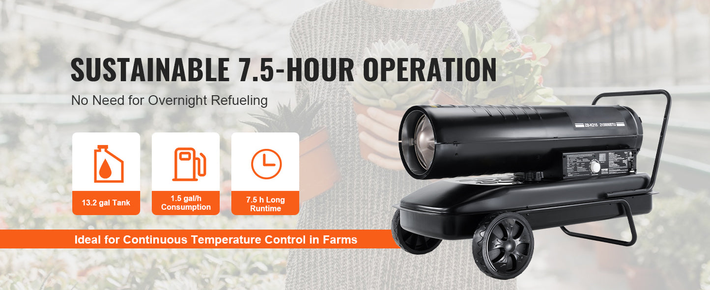 Portable Forced Air Diesel Heater – Torpedo Style Heavy-duty, energy-efficient space heater with thermostat and fuel tank. Ideal for garages, workshops, and outdoor heating.