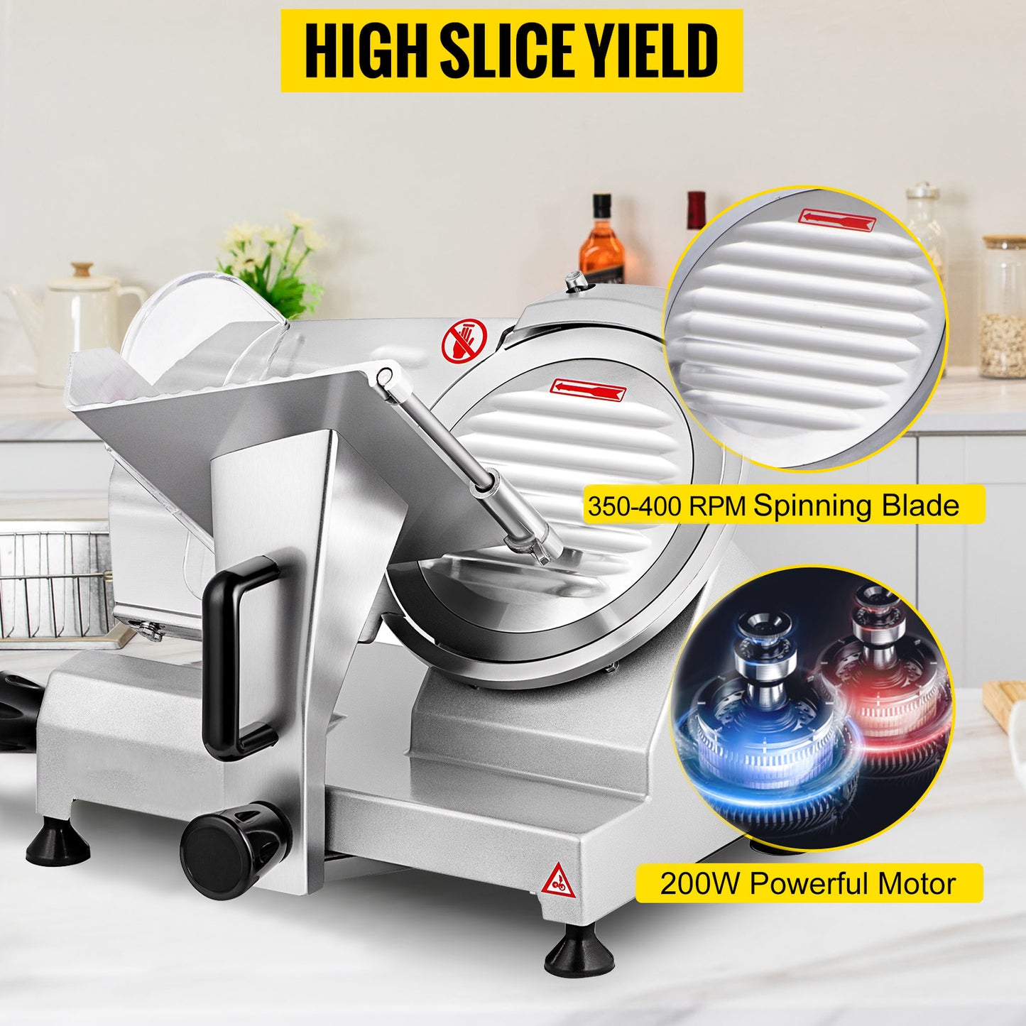 SucceBuy Meat Slicer 200W/240W/320W/340W Electric Deli Food Slicer Adjustable Thickness Commercial and Home Use Cut Meat Cheese