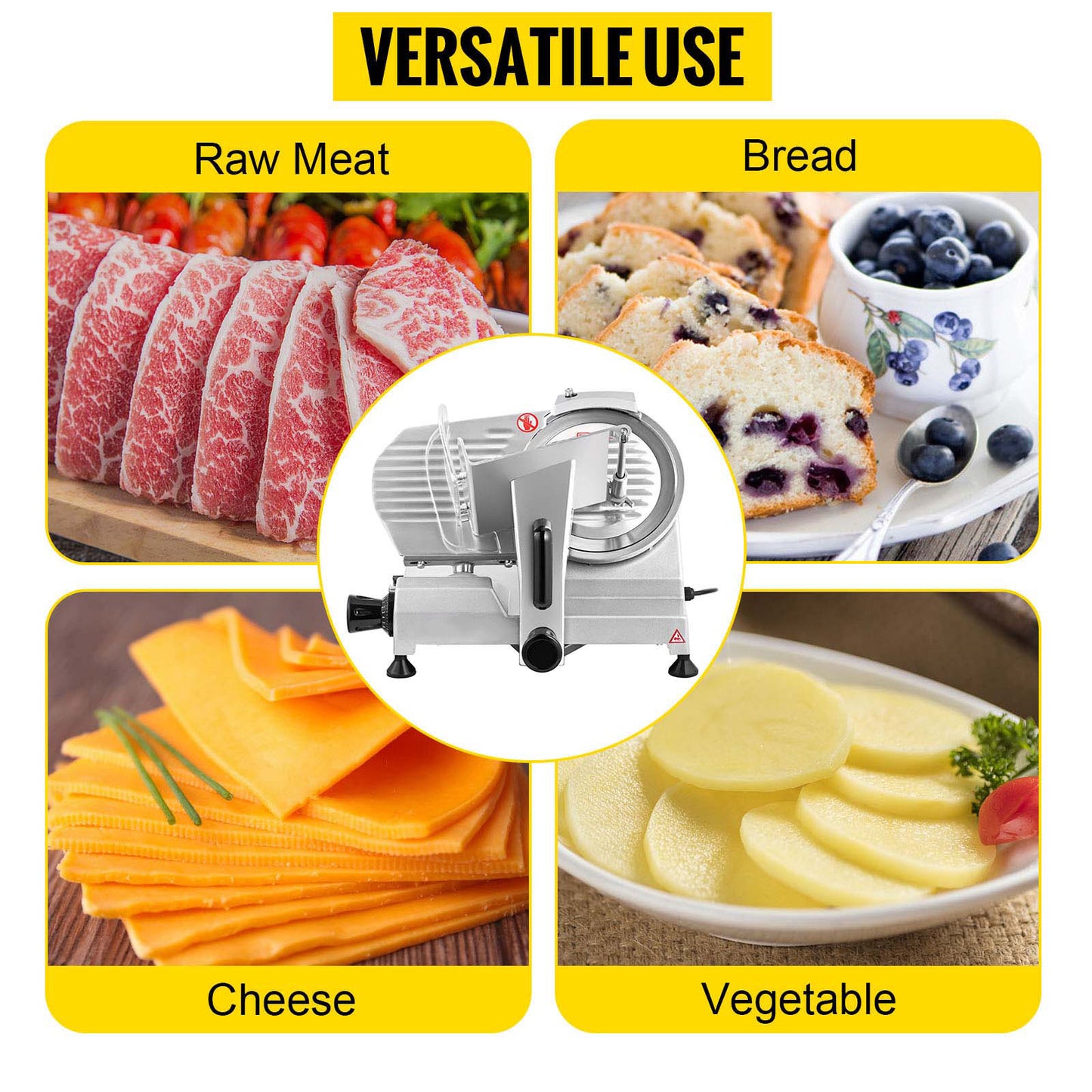SucceBuy Meat Slicer 200W/240W/320W/340W Electric Deli Food Slicer Adjustable Thickness Commercial and Home Use Cut Meat Cheese