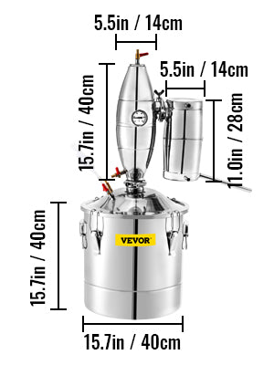 SucceBuy 50L 13.2Gal Water Alcohol Distiller 304 Stainless Steel Alcohol Still Wine Making Boiler Home Kit with Thermometer