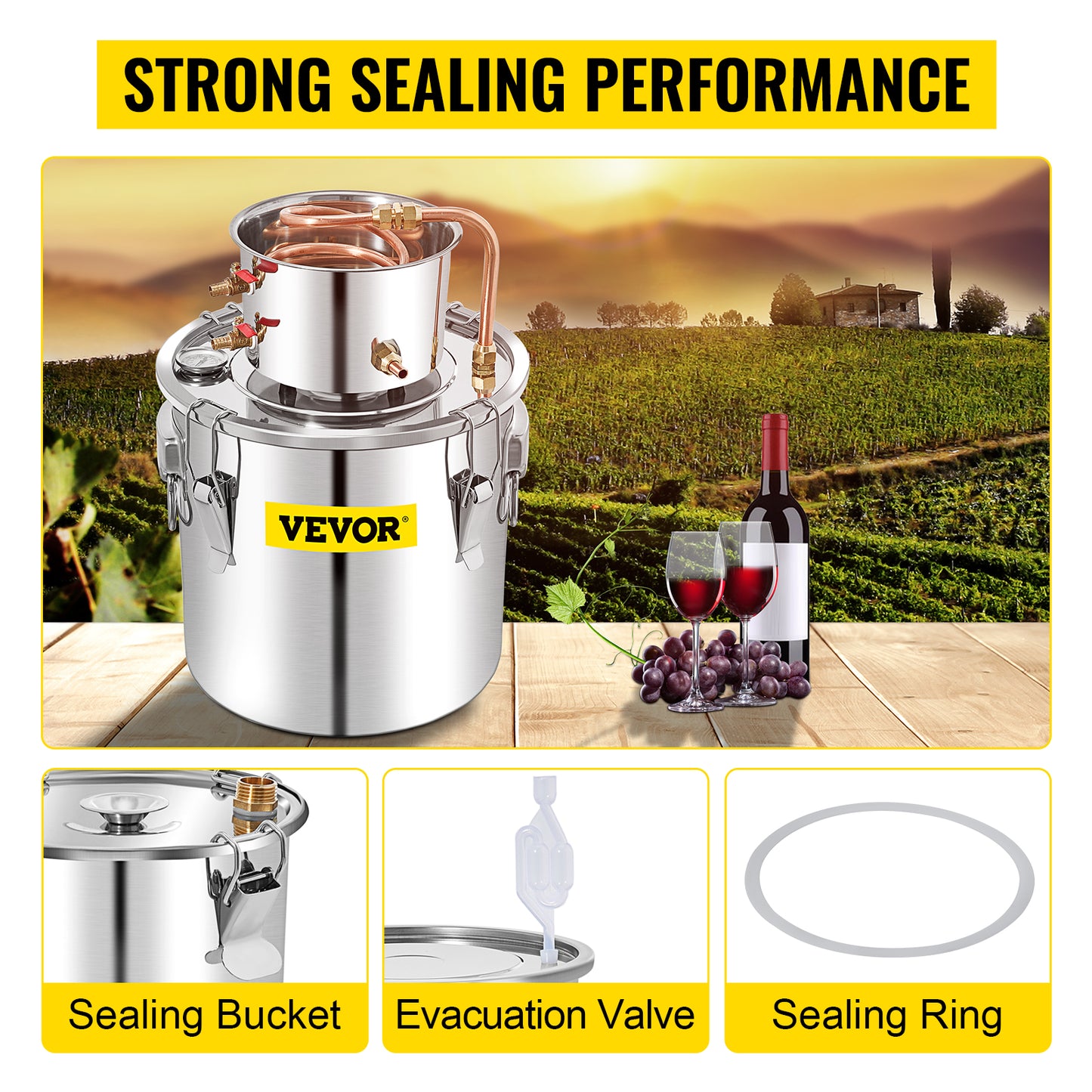 SuceBuy 50L Moonshine Still Alcohol Distiller w/ Water Pump Stainless Copper DIY Brew Ethanol Wine Essential Oil Brewing Kit