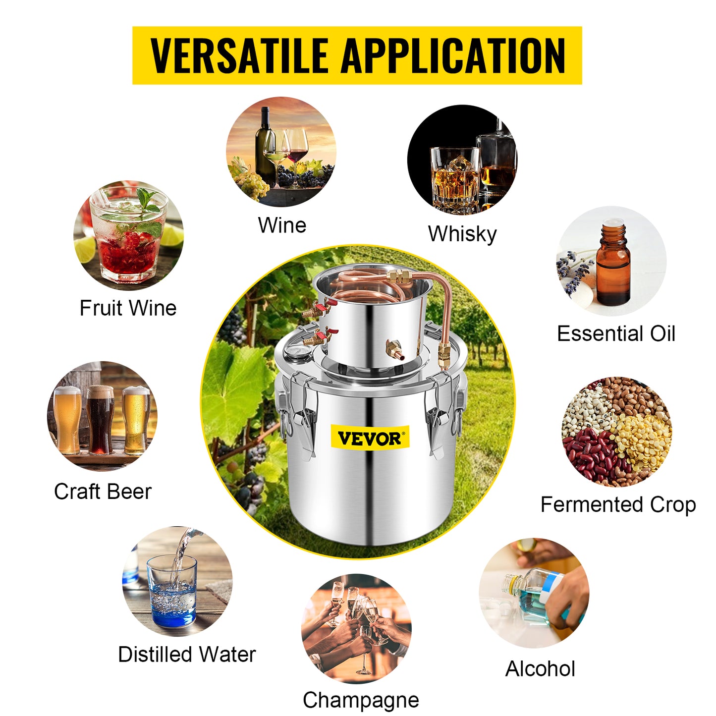 SuceBuy 50L Moonshine Still Alcohol Distiller w/ Water Pump Stainless Copper DIY Brew Ethanol Wine Essential Oil Brewing Kit