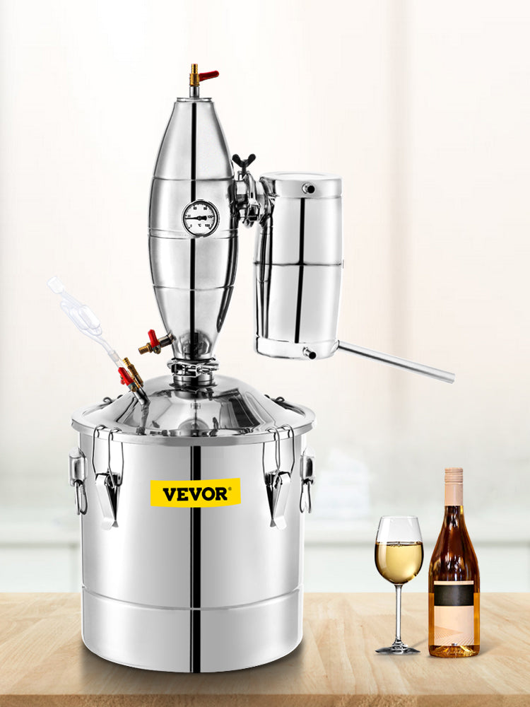 SucceBuy 50L 13.2Gal Water Alcohol Distiller 304 Stainless Steel Alcohol Still Wine Making Boiler Home Kit with Thermometer