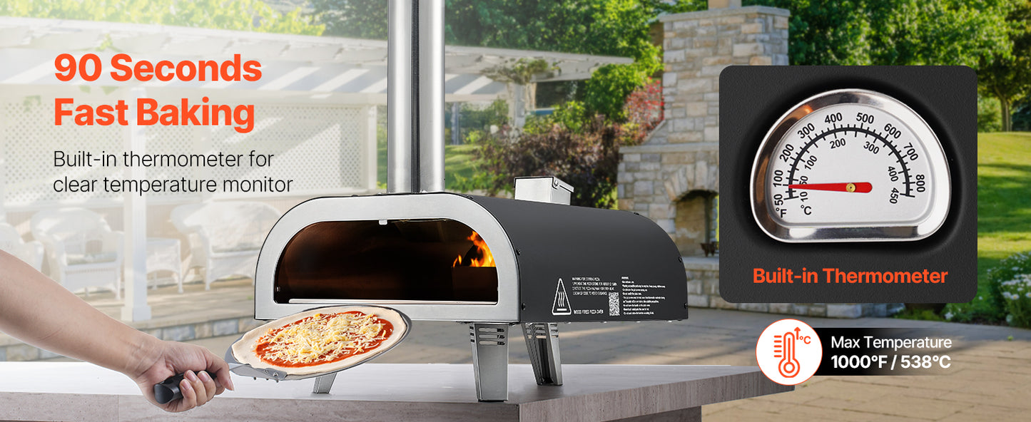 SucceBuy 12 Inch Outdoor Pizza Oven Wood Fired Pizza Ovens Pellet Pizza-Stove with Thermometer for Outside Backyard Patio Campin