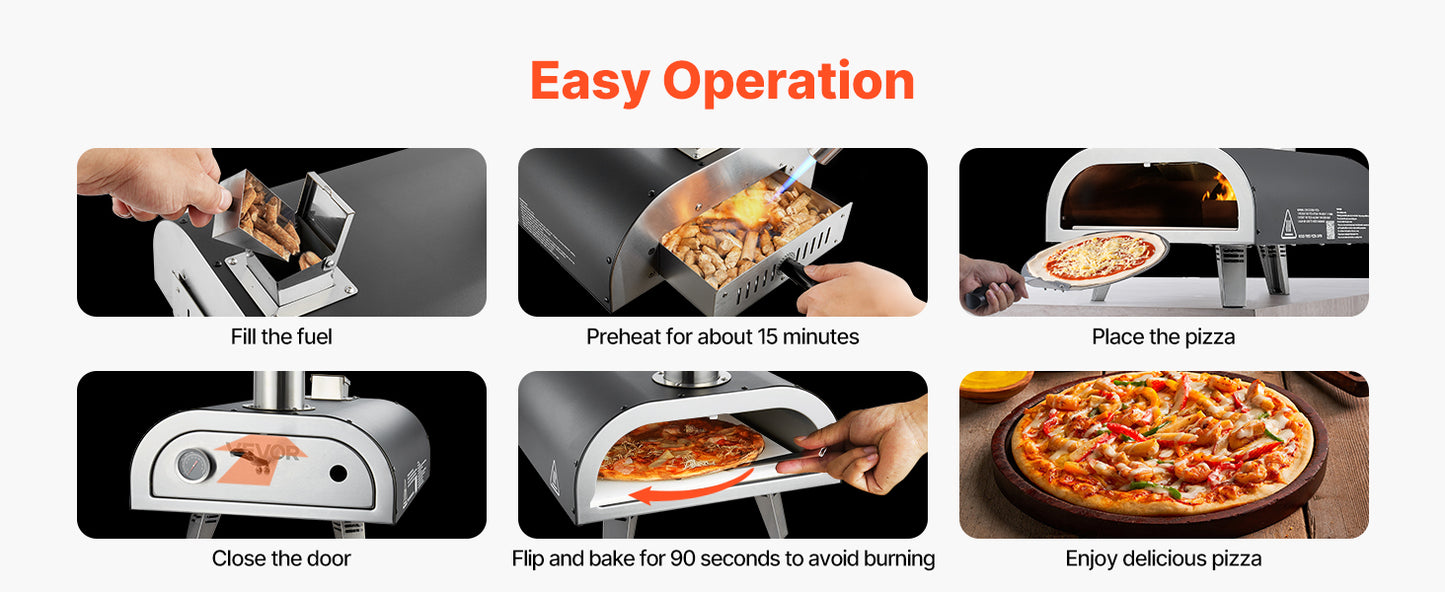 SucceBuy 12 Inch Outdoor Pizza Oven Wood Fired Pizza Ovens Pellet Pizza-Stove with Thermometer for Outside Backyard Patio Campin