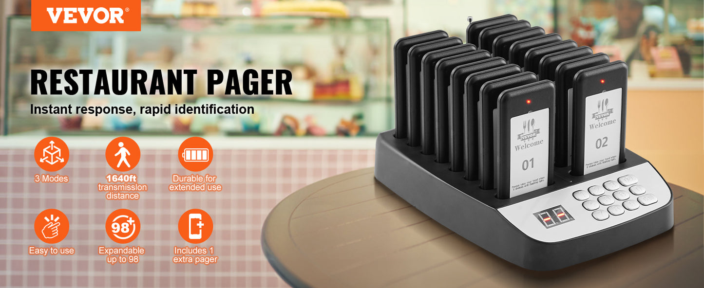 VEVOR 16pcs Restaurant Pager System Wireless 500m Long Range Lineup Waiting Queue Signal Guest Customer Calling Beepers