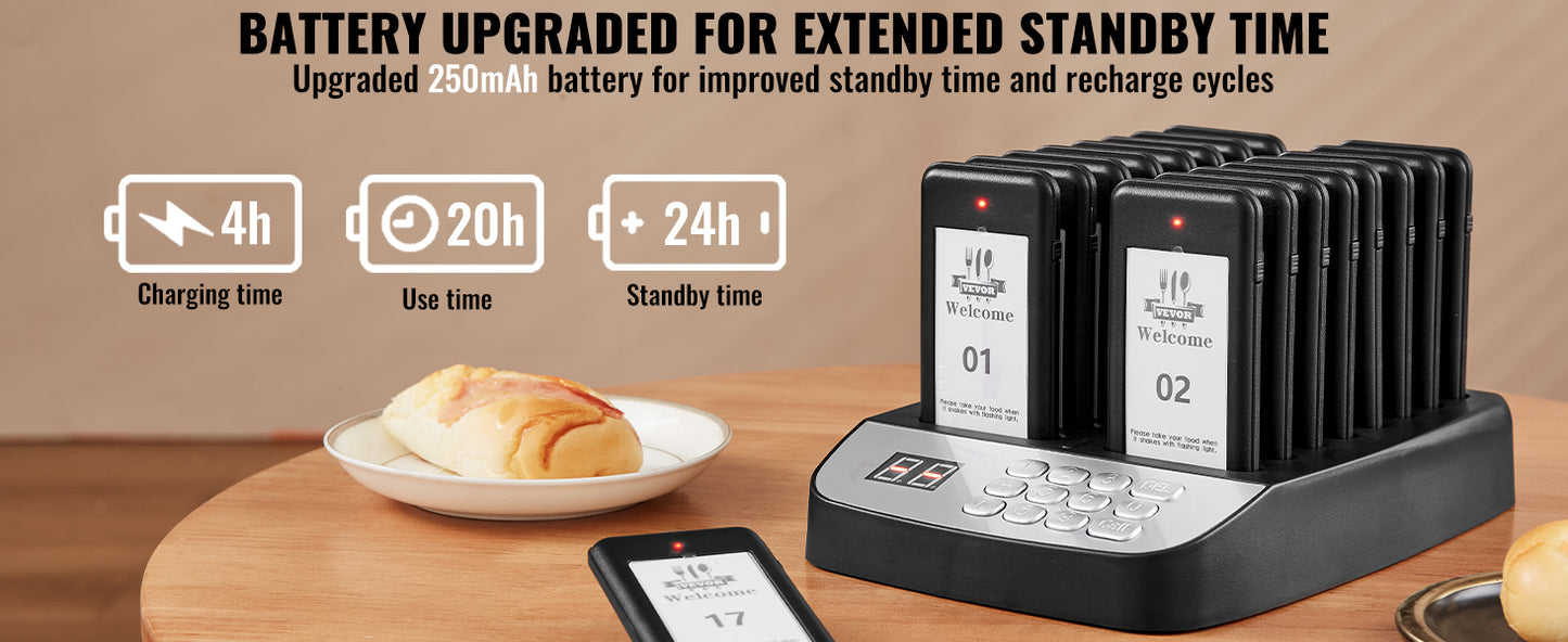 VEVOR 16pcs Restaurant Pager System Wireless 500m Long Range Lineup Waiting Queue Signal Guest Customer Calling Beepers