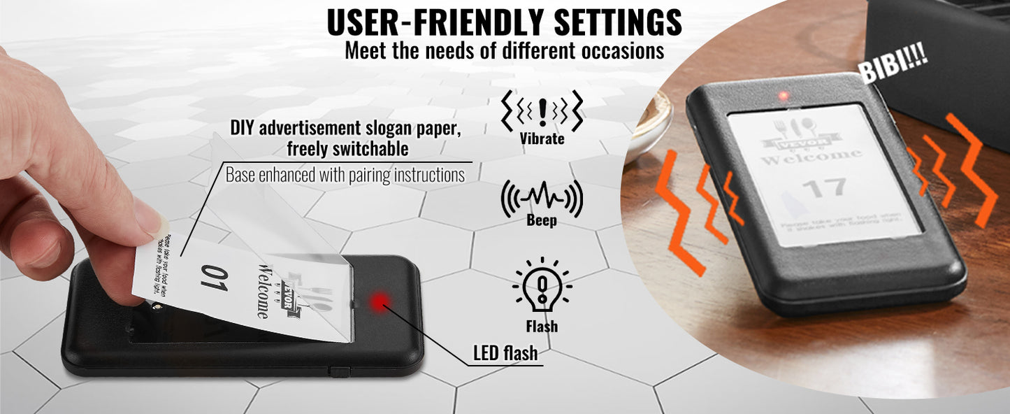 VEVOR 16pcs Restaurant Pager System Wireless 500m Long Range Lineup Waiting Queue Signal Guest Customer Calling Beepers