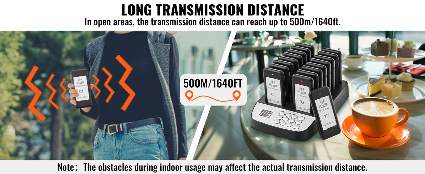 VEVOR 16pcs Restaurant Pager System Wireless 500m Long Range Lineup Waiting Queue Signal Guest Customer Calling Beepers