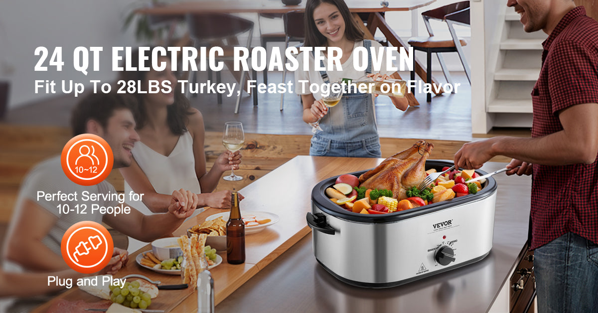 SucceBuy Electric Roaster Oven 24 QT Turkey Roaster Oven with Self-Basting Lid 1450W Roaster Oven Defrost&Warm Function Silver