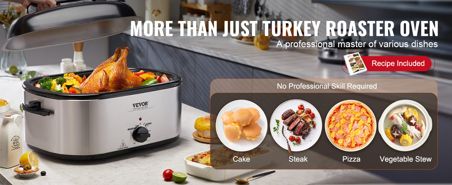 SucceBuy Electric Roaster Oven 24 QT Turkey Roaster Oven with Self-Basting Lid 1450W Roaster Oven Defrost&Warm Function Silver