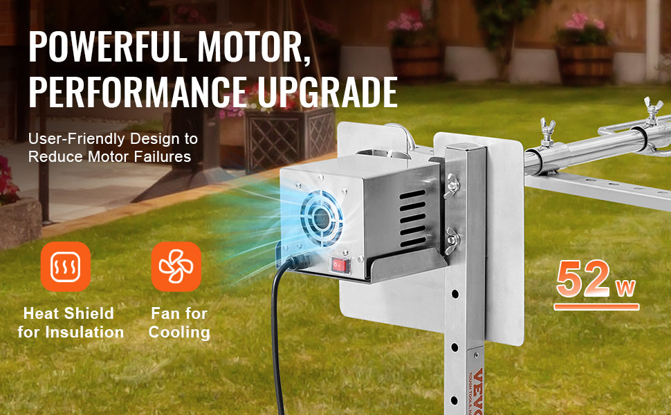 SucceBuy 46 Inch Electric BBQ Rotisserie Grill Kit Automatic 52W Motor Height Adjustable Universal Roaster Stand